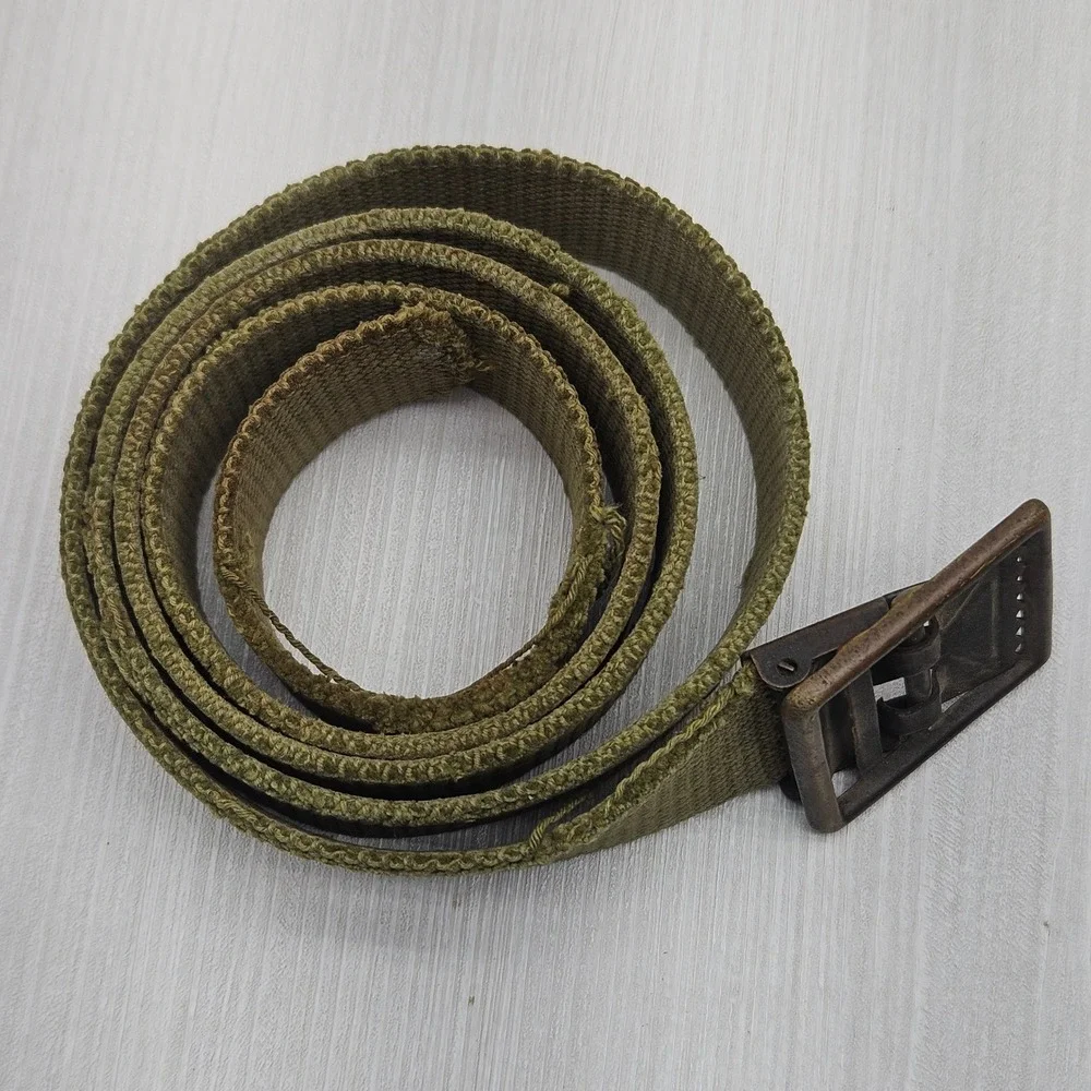 Vintage Military Olive Drab Canvas Web Belt Brass Friction Buckle 40 Inch